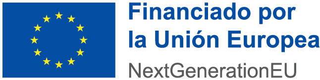 Bandera de la Unión Europea con el texto "Financiado por la Unión Europea. NextGenerationEU.