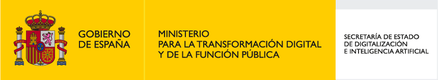 Logotipo del Gobierno de España con texto: "Ministerio para la Transformación Digital y de la Función Pública" y "Secretaría de Estado de Digitalización e Inteligencia Artificial.